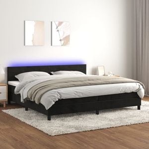 Pat cu arcuri vidaXL, 200x200 cm, catifea, saltea si LED, negru