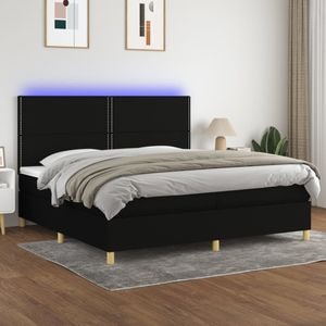 Pat cu arcuri vidaXL, 200x200 cm, textil, saltea si LED, negru