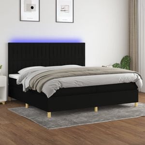 Pat cu arcuri vidaXL, 200x200 cm, textil, saltea si LED, negru