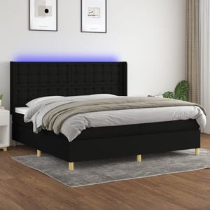 Pat cu arcuri vidaXL, 200x200 cm, textil, saltea si LED, negru