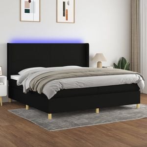 Pat cu arcuri vidaXL, 200x200 cm, textil, saltea si LED, negru