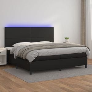 Pat cu arcuri vidaXL, 200x200cm, piele ecologica, saltea si LED, negru