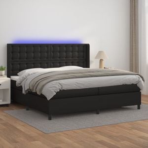 Pat cu arcuri vidaXL, 200x200cm, piele ecologica, saltea si LED, negru