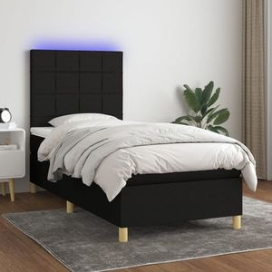 Pat cu arcuri vidaXL, 80x200 cm, textil, saltea si LED, negru