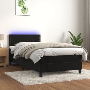 Pat cu arcuri vidaXL, 90x190 cm, catifea, saltea si LED, negru