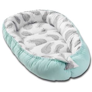 Cosulet bebelus pentru dormit Kidizi Baby Nest Cocoon, 90x50 cm, Mint Feathers