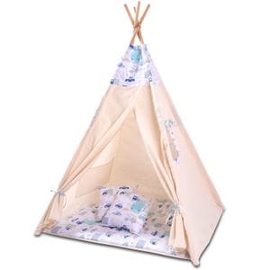 Cort copii stil indian Teepee Tent Kidizi Busy City, include covoras gros si 2 perne, stabilizator cadou