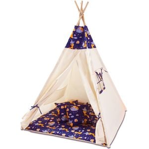 Cort copii stil indian Teepee Tent Kidizi Felix the Fox, include covoras gros si 2 perne, stabilizator cadou