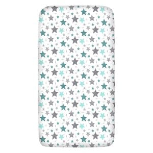 Cearceaf din bumbac cu elastic roata pentru patut Kidizi All Mint Stars, 120x60 cm