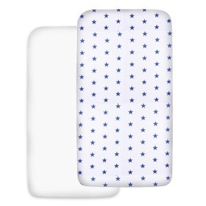 Set 2 cearceafuri din bumbac cu elastic roata pentru patut Kidizi Dark Blue White, 120x60 cm
