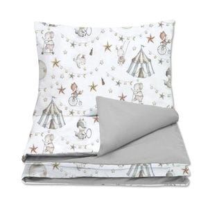 Set huse lenjerie pat bebelusi din bumbac Kidizi Circus, contine husa plapuma 120x90 si husa perna 60x40