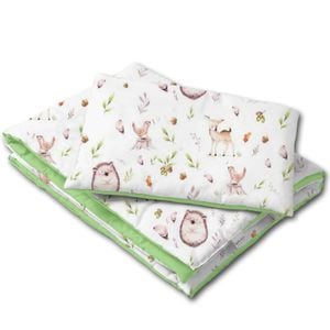 Lenjerie patut cosleeper Kidizi Forest Joy, include cearceaf, perna si pilota, 90x50 cm