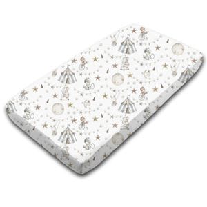 Cearceaf din bumbac cu elastic roata pentru patut Kidizi Circus, 120x60 cm