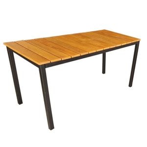 Masa fixa pentru gradina DacEnergy, metal si lemn de frasin, dreptunghiulara, 6 persoane, 70 x 140 cm, negru si maro