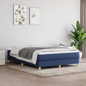 Cadru de pat box spring vidaXL, textil, 140 x 200 cm, albastru