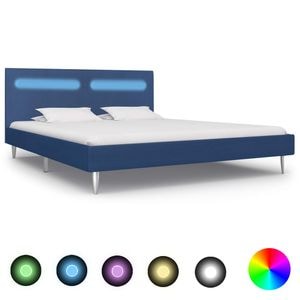 Cadru de pat cu LED-uri vidaXL, material textil, 160 x 200 cm, albastru
