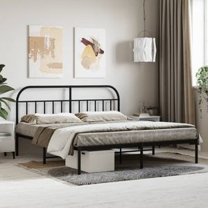 Cadru de pat metalic cu tablie vidaXL, 160 x 200 cm, negru