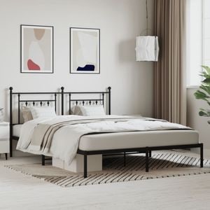 Cadru de pat metalic cu tablie vidaXL, 160 x 200 cm, negru
