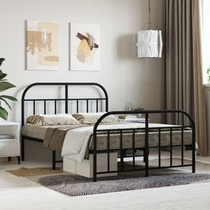 Cadru pat metalic cu tablie de cap/picioare vidaXL, 120 x 190 cm, negru