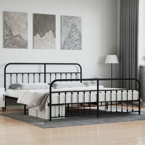 Cadru pat metalic cu tablii de cap/picioare vidaXL, 193 x 203 cm, negru