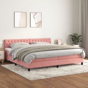 Pat box spring cu saltea vidaXL, catifea, 200 x 200 cm, roz
