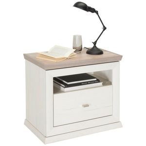 Noptiera HOME'IN, 63x55x38 cm, 1 sertar, Alb-Crem