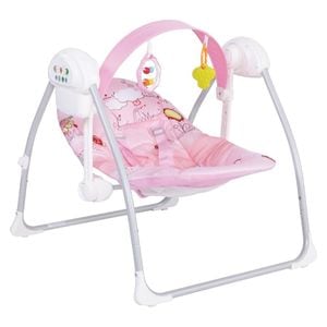 Balansoar Pentru Bebelusi cu conectare la priza NOVOKIDS Party Swing, Multifunctional, Pliabil, 3 Viteze Leganat, Husa Lavabila, 8 Melodii cu reglaj volum, Roz