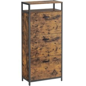 Dulap pentru pantofi Sersimo, cu 3 usi rabatabile, despartitoare interioare, pentru 15-18 perechi, 60x30x130cm, maro rusic si negru