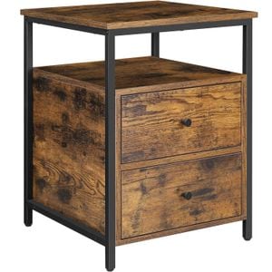 Noptiera cu compartiment deschis, 2 sertare, stil industrial, 45x45x60cm, maro rustic si negru
