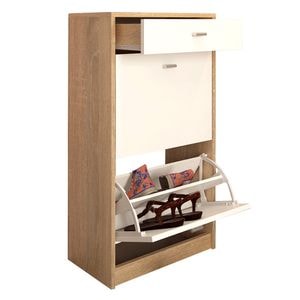 Pantofar DacEnergy, fabricat din Pal melaminat, 2 compartimente pentru incaltari, un sertar, designsimplu, 50 x 92 x 28 cm, stejar sonoma si alb