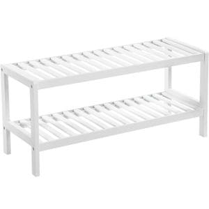 Raft de depozitare Sersimo, din bambus, cu 2 niveluri, 26x70x33cm, alb