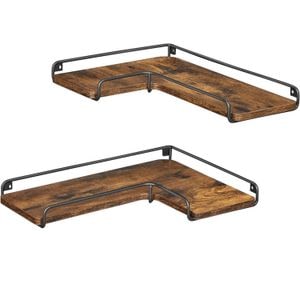 Set de 2 rafturi plutitoare de colt VASAGLE, in forma de L, stil industrial, 40x29x14cm, maro rustic si negru