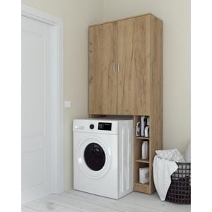 Dulap cu spatiu pentru masina de spalat, 2 usi si polite, 85x35X199 cm, stejar