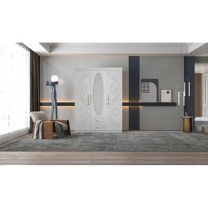 Dulap ZQW-037, MDF, 3 usi, 2 sertare, 150x50x200cm, alb
