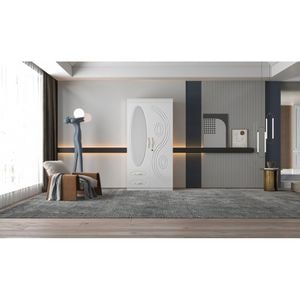Dulap ZQW-036, MDF, 2 usi, 2 sertare, 100x50x200cm, alb