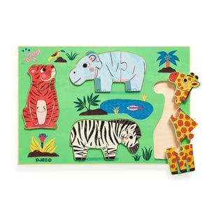 Puzzle lemn Djeco, Coucou Tigre, 12 piese, +18 luni, multicolor