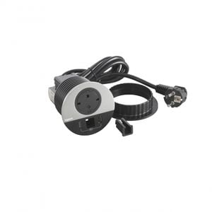 Priza incorporabila Incara Disq 80, priza 2P+T, USB A+C, iesire cablu negre, finisaj metal, cablu 2m Legrand