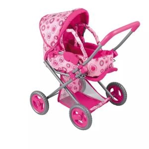 Carucior pentru papusi, Procart, cu landou si cos depozitare, 47x39x57.5 cm, parasolar, cadru metalic, roz