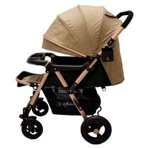 Carucior nou nascuti 2 in 1 BABY CARE PRO 511, Cadru aluminiu, Maner reversibil, Spatar reglabil in 5 trepte, Amortizoare, Plasa insecte, Frana picior, Pliabil, Maron
