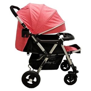 Carucior nou nascuti 2 in 1 BABY CARE PRO 511, Cadru aluminiu, Maner reversibil, Spatar reglabil in 5 trepte, Amortizoare, Plasa insecte, Frana picior, Pliabil, Rosu