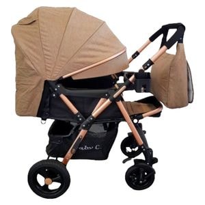 Carucior nou nascuti 2 in 1 BABY CARE PRO 511, Cu geanta inclusa, Cadru aluminiu, Maner reversibil, Spatar reglabil in 5 trepte, Amortizoare, Plasa insecte, Frana picior, Pliabil, Maron