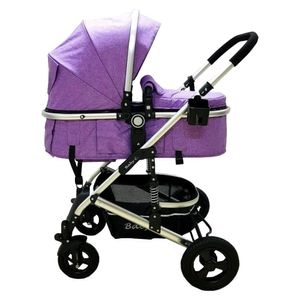 Carucior nou nascuti 3 in 1 Baby Care PRO 531, Cu geanta inclusa, Cadru Aluminiu Gold, Amortizoare, Roti din cauciuc plin AVE, Landou, Scoica auto, Spatar reglabil 3 trepte, Plasa insecte, Mov
