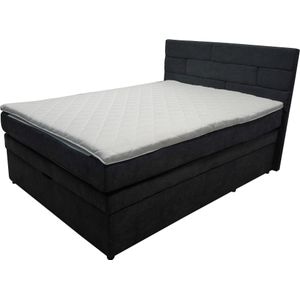 Pat tapitat boxspring cu saltea si topper pentru saltea, Sani Delux, 140 x 200 cm, Negru