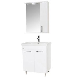 Set baza si lavoar baie GN0541 cu usi si oglinda GN0201, DRIMUS, 60 cm, alb