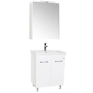 Set baza si lavoar baie GN0541 cu sertare si oglinda GN0671, DRIMUS, 60 cm, alb