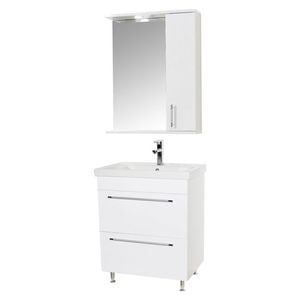 Set baza si lavoar baie GN0541 cu sertare si oglinda GN0201, DRIMUS, 60 cm, alb
