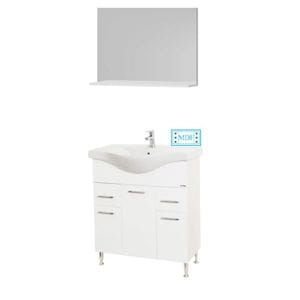 Set baza si lavoar baie GN1531 si oglinda GN0551, DRIMUS, 80 cm, Alb