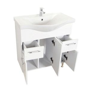 Set baza si lavoar baie GN1531, DRIMUS, 75 cm, cu sertare, Alb