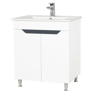 Set baza si lavoar baie GN0561, cu picioare si usi, DRIMUS, 70x46x81 cm, alb/antracit