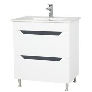 Set baza si lavoar baie GN0561, cu picioare si sertare, DRIMUS, 60x46x81 cm, alb/antracit